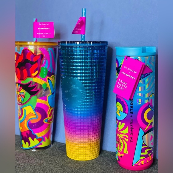 Starbucks Tim Singleton Pride Iridescent Rainbow Tumbler Hot Cold Cup 3pc Set - Picture 5 of 16